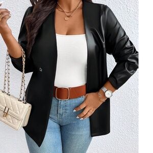 Plus Vegan leather Open Front Blazer jacket